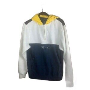 River Island Mens Size XS Hoodie 1/4 Zip Pullover  Navy White Yellow Zip Pockets